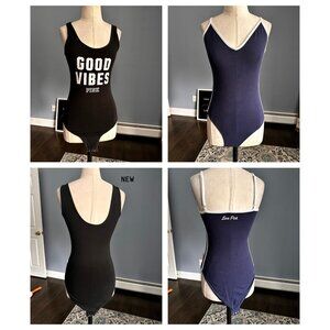 2 VS PINK bodysuit Blue and Black Good Vibes SMALL